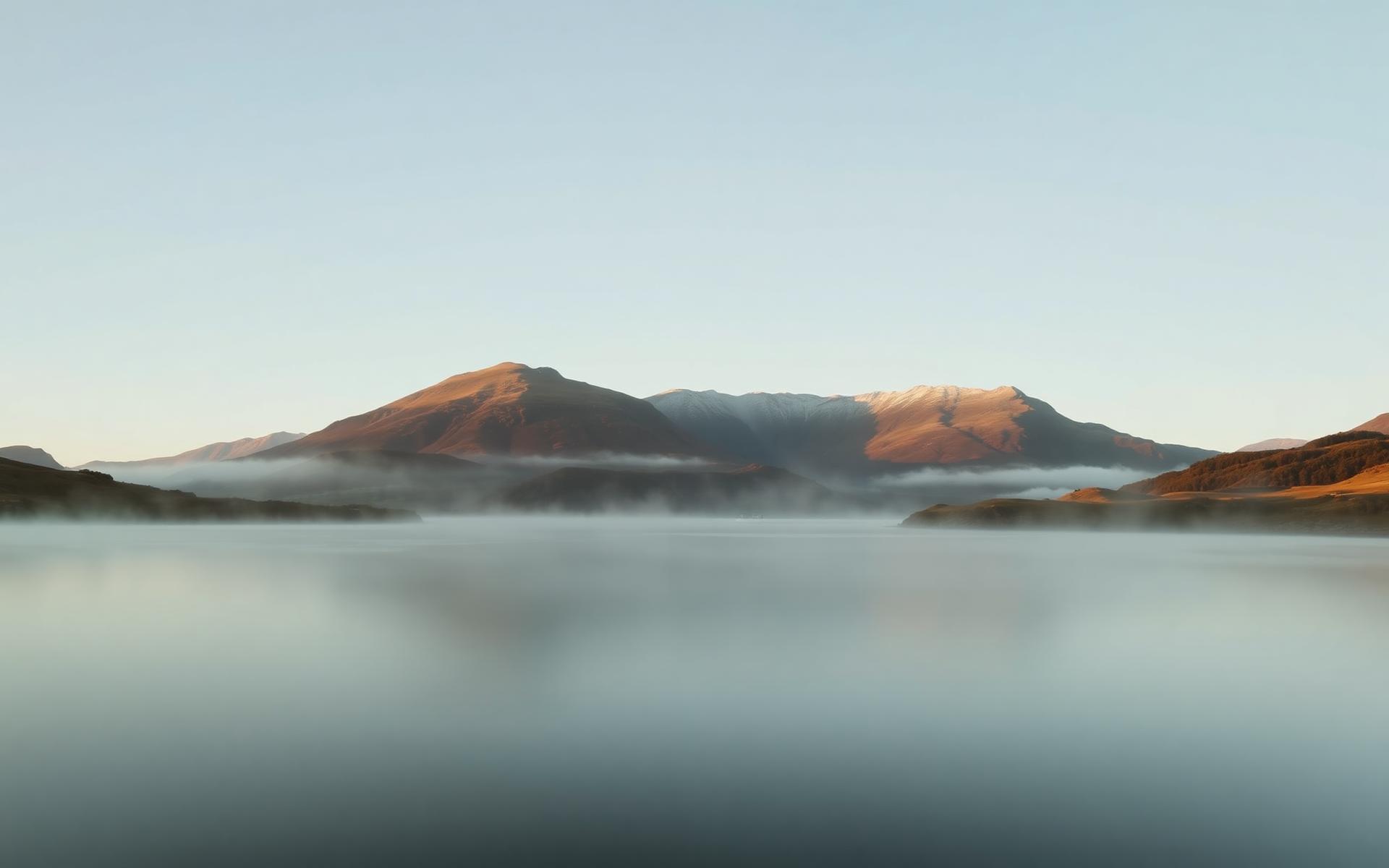 Misty loch and mountains in West Scotland